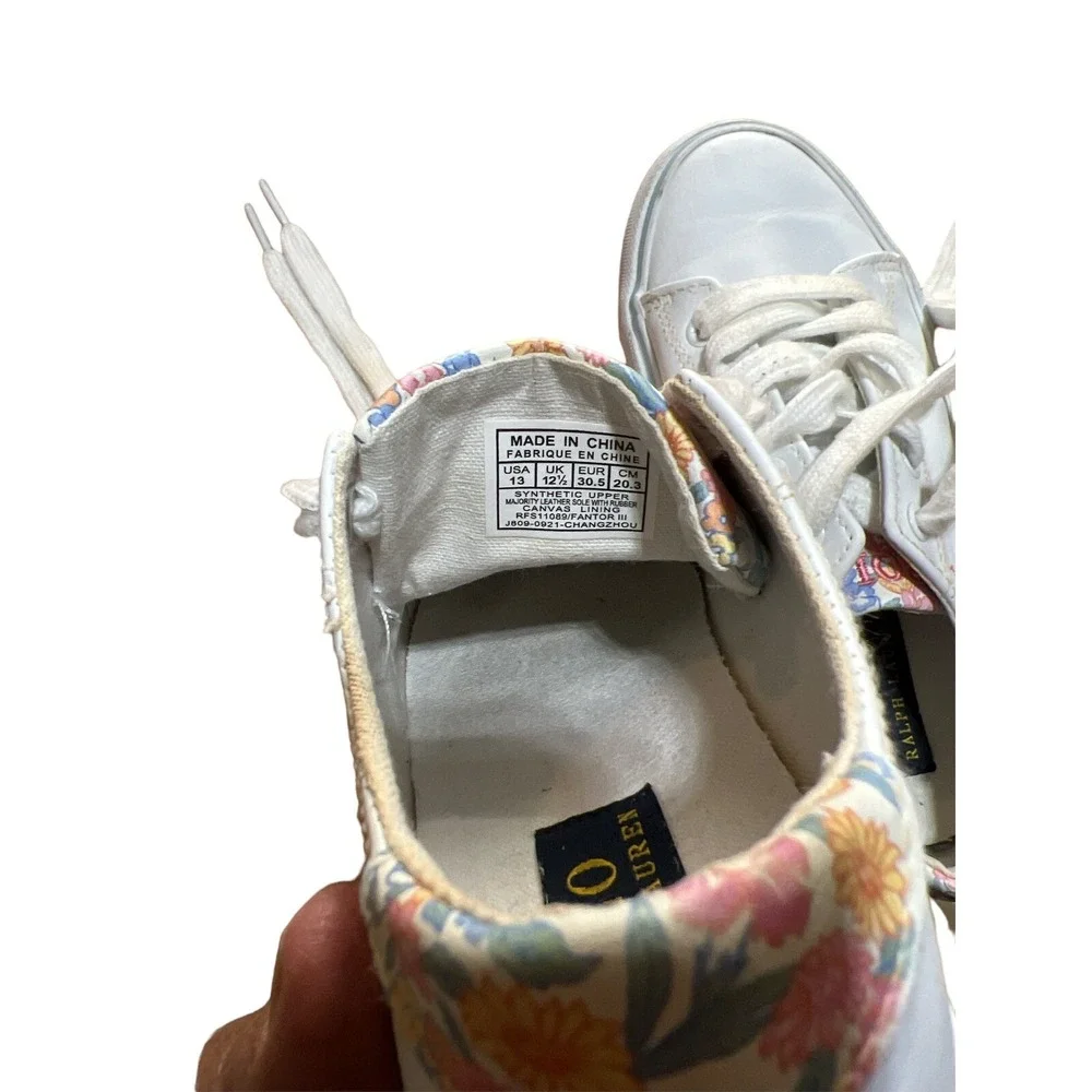 Ralph Lauren Polo Girls Sneakers White And Floral Size 13 Shoes‎